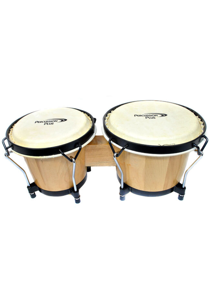 Percussion Plus 6 & 6-3/4" Wooden Bongos in Gloss Natural Lacquer Finish in Bongo Bag