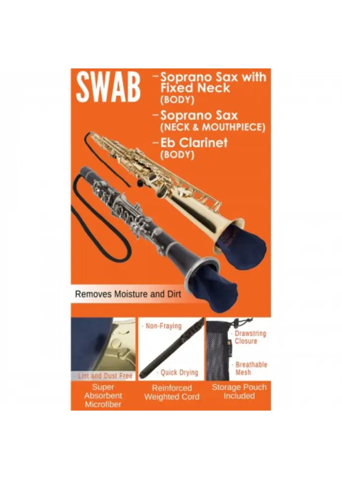 Protec Eb Clarinet / Soprano Saxophone with Fixed Neck - Body Swab - A122
