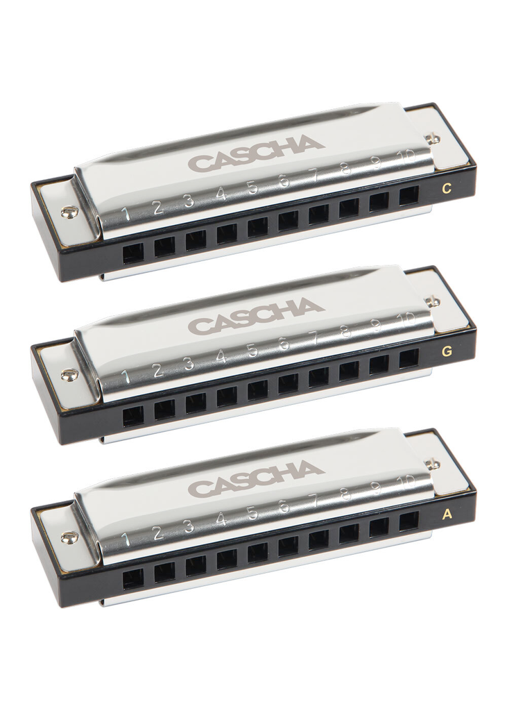 Cascha 3 Piece Blues Harmonica Set (C,G,A) with Case
